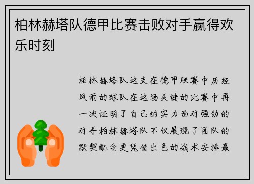 柏林赫塔队德甲比赛击败对手赢得欢乐时刻